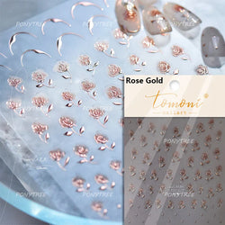 Oil Painting Style Rose Camellia Flower Vase Romantic Candle Holder Bowknot Embossed Adhesive Nail Art Stickers Manicure Decals (ONLINE ORDER ONLY)