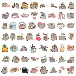 10/30/55/110PCS Cute Pusheen Stickers Cartoon Cat Decals Kawaii Animation Sticker Laptop Phone Guitar Bike Skateboard Kids Toys (Online Order Only)