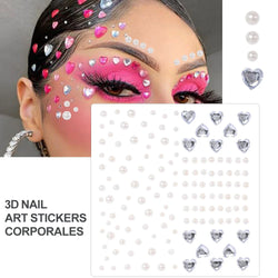 5Pcs Coloful Glitter Face Jewelry Sticker Crystal Eye Body Face Jewels Bady Makeup Tools Temporary Self-Adhesive Nail Rhinestone (ONLINE ORDER ONLY)