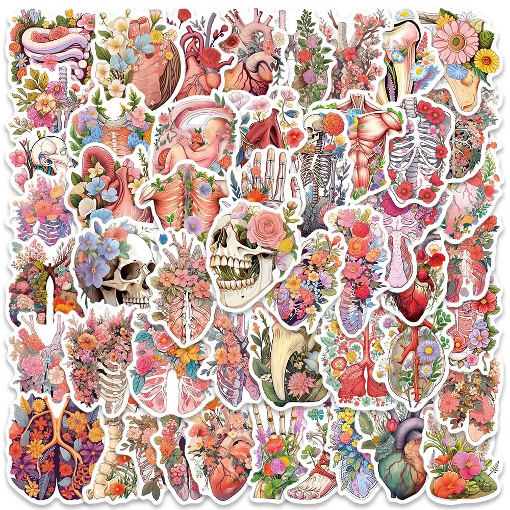 50pcs Colorful Cartoon Flowers Skull Human Organs Graffiti Stickers For Laptop Phone Guitar Luggage Waterproof Vinyl Decals (ONLINE ORDER ONLY)