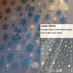 Dressy Embossment Colorful Gradient Snowflakes Laser Silver Christmas Tree Winter Bowknot Santa Nail Art Stickers Manicure Decal (Online Order Only)
