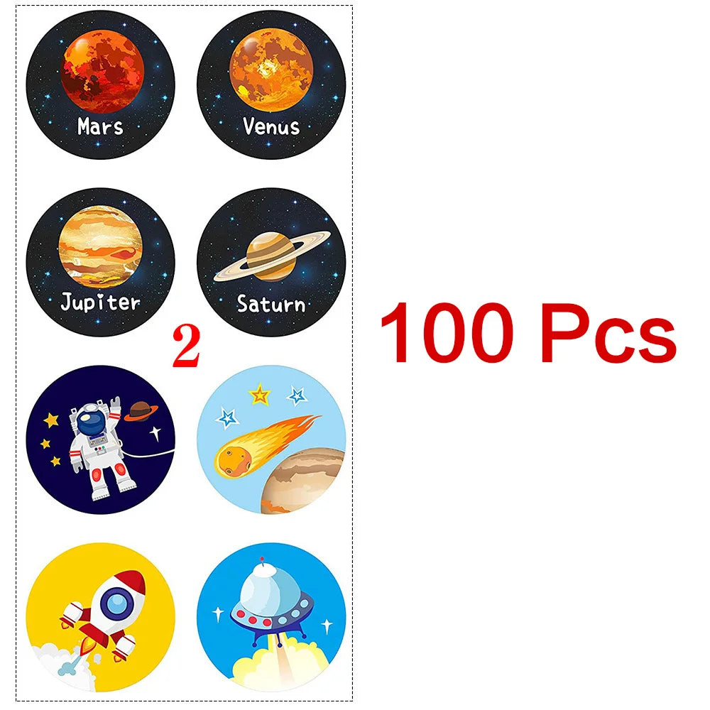 100-500 Pcs 1-1.5inch Stickers Roll Reward Student Children Enlightenment Toys Label Stationery Seal Lable Space Astronaut Star (ONLINE ORDER ONLY)