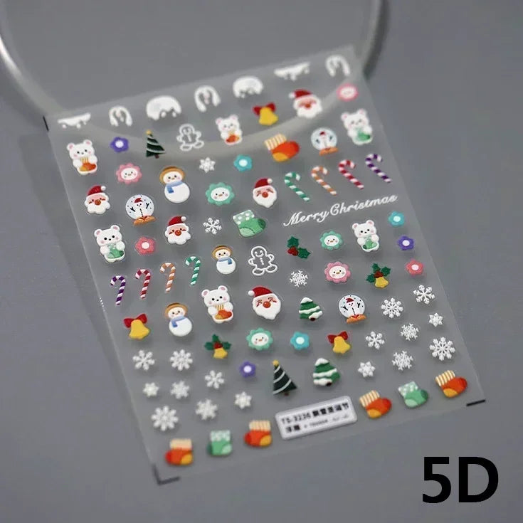 Snowman Apple Stars Gift Bell Snowflake Christmas Tree 3D Jelly Self Adhesive Nail Art Stickers Santa Claus Xmas Manicure Decals (ONLINE ORDER ONLY)