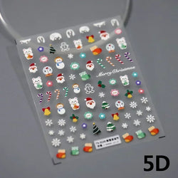 Snowman Apple Stars Gift Bell Snowflake Christmas Tree 3D Jelly Self Adhesive Nail Art Stickers Santa Claus Xmas Manicure Decals (ONLINE ORDER ONLY)