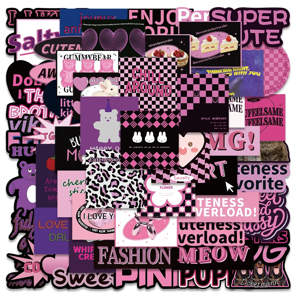 55PCS Y2K Black Purple Bear VSCO Stickers for Laptop, Phone, Luggage, Notebook, Car, Motorcycle (Online Order Only)