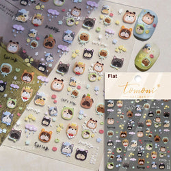 Cute Leopard Cat Ginger Cat Paw Bowknot Knitting Wool Ball Fish Self Adhesive Nail Art Stickers IllusionChic Manicure Decals (ONLINE ORDER ONLY)