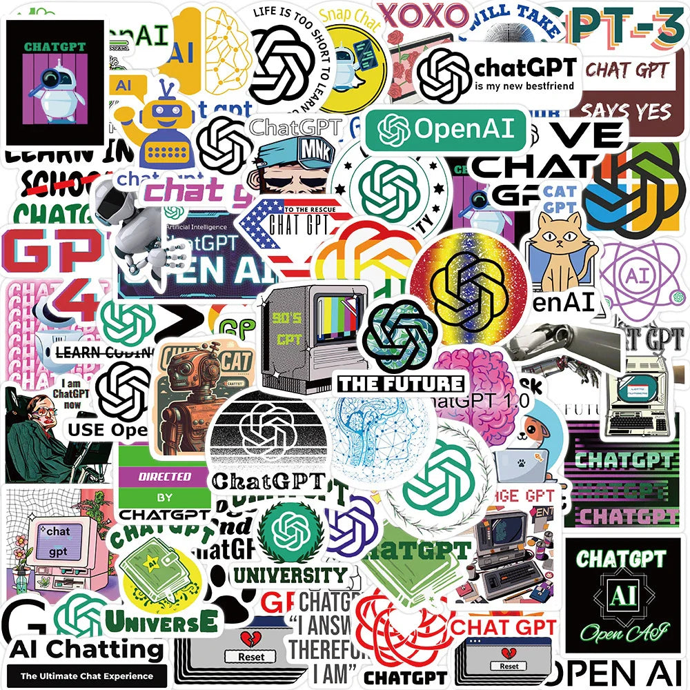 Cartoon Chat GPT Programming Stickers - 10/30/60pcs Waterproof Decals for Laptop, Phone, Skateboard, Motorcycle (Online Order Only)