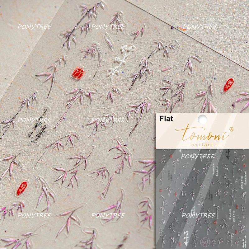 Trumpet Creeper White Flower Purple Leaves Antique Special Characters 5D Soft Relief Adhesive Nail Art Stickers Manicure Decals (ONLINE ORDER ONLY)