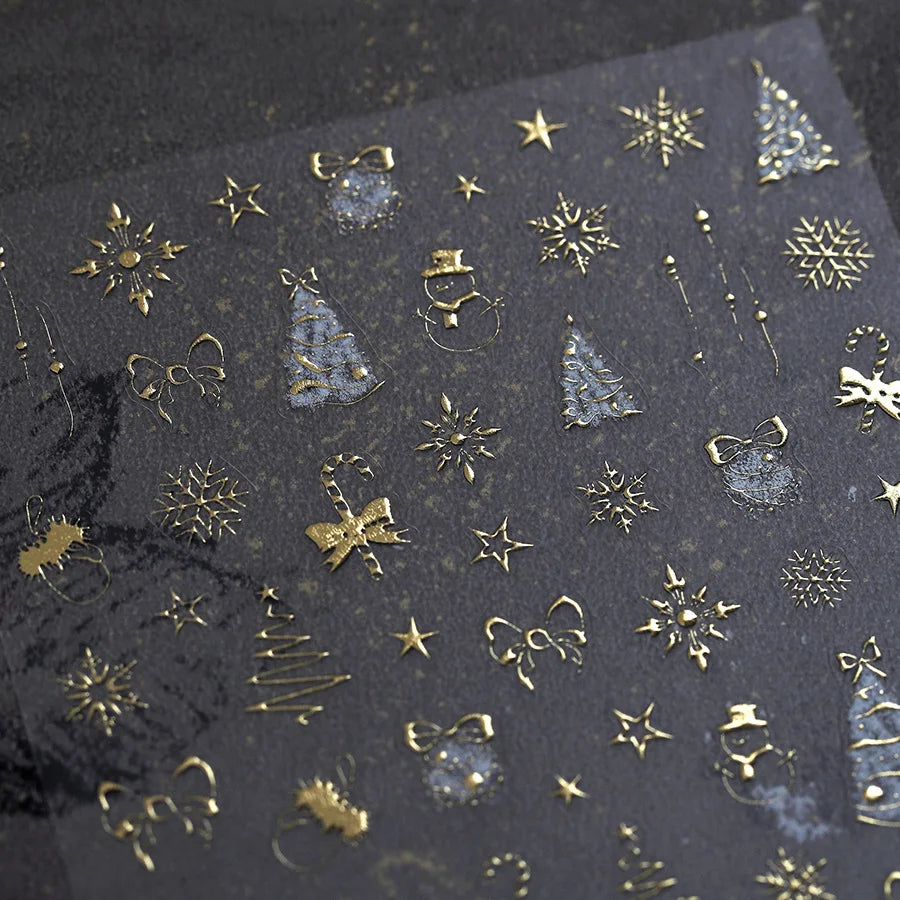 Hot Stamping Christmas Tree Bell Bowknot Cane Snowman Star Adhesive Nail Art Stickers Snowflake Glitter Powder Manicure Decals (ONLINE ORDER ONLY)