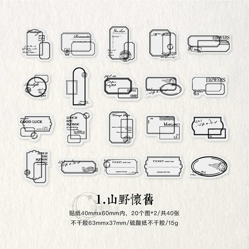 Yoofun 40pcs Retro Black & White Transparent Stickers for Journals & Scrapbooking (Online Order Only)