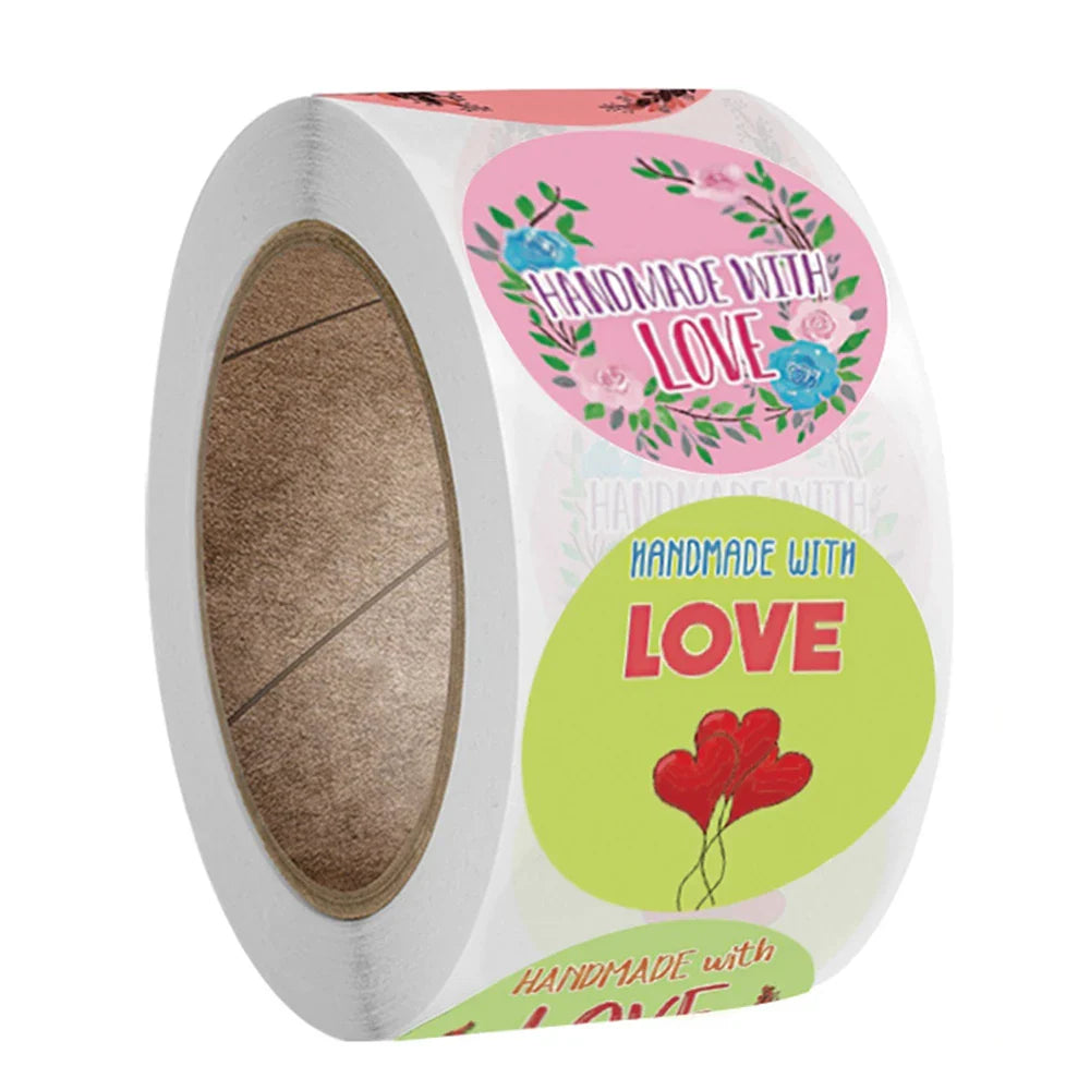 100-500pcs Handmade With Love Kraft Paper Stickers Round Adhesive Labels Baking Wedding Decoration Party Decoration Sticker (Online Order Only)
