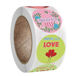 100-500pcs Handmade With Love Kraft Paper Stickers Round Adhesive Labels Baking Wedding Decoration Party Decoration Sticker (Online Order Only)