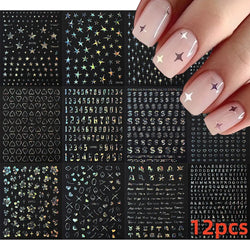 12PCS French Tassel Crescent Moon Arc Self Adhesive Nail Art Sticker 3D French Kiss Crescent Nail Stickers Lines Manicure Decals (ONLINE ORDER ONLY)