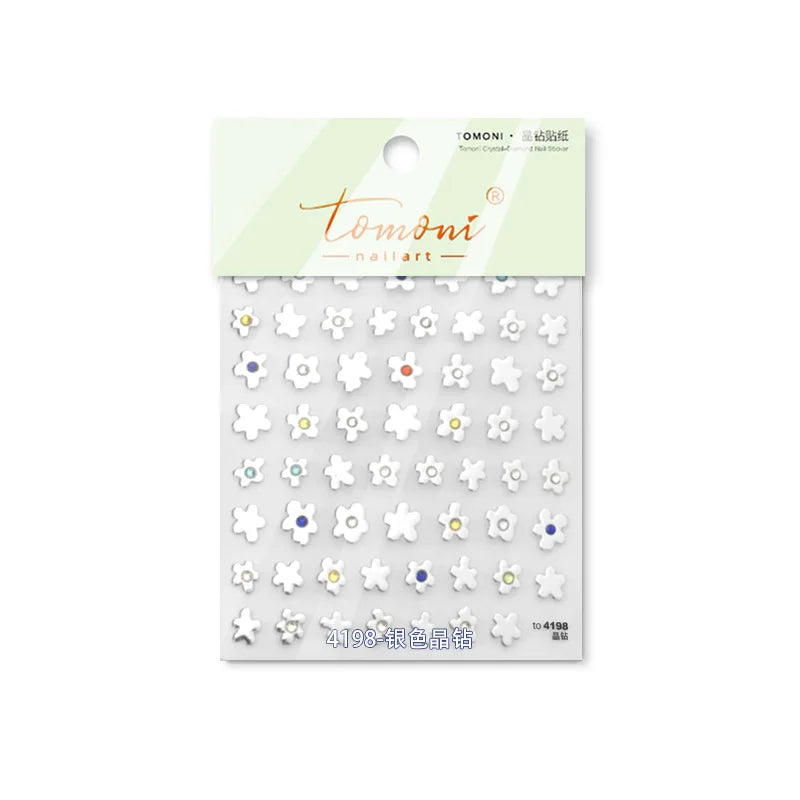 Hot Stamping Laser Silver Pink White Flower Rhinestone Pearl Irregular Petal Adhesive Nail Art Decoration Sticker Manicure Decal (ONLINE ORDER ONLY)