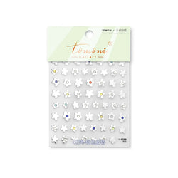Hot Stamping Laser Silver Pink White Flower Rhinestone Pearl Irregular Petal Adhesive Nail Art Decoration Sticker Manicure Decal (ONLINE ORDER ONLY)
