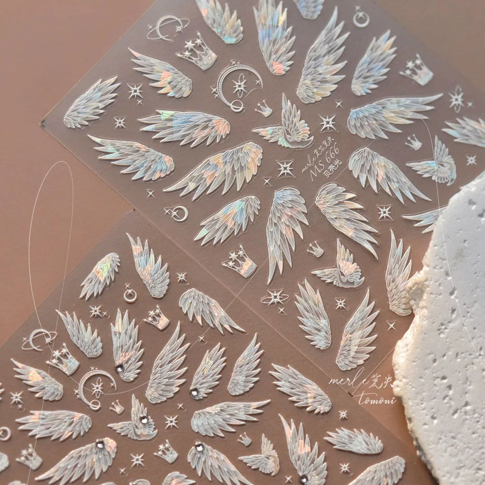 Charming White Shiny Pearl Rhinestone Wings Feathers Crown Moon Stars 3D Self Adhesive Nail Art Sticker Manicure Decal Wholesale (ONLINE ORDER ONLY)