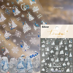 Snowman Tree House Cedar White Pine Forest Warm Winter Cloud Self Adhesive Nail Art Stickers Snowflake Star Snow Manicure Decals (ONLINE ORDER ONLY)