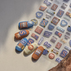Round Jeans Square Sexy Blue Series Cowboy Lucky Beautiful Letter Self Adhesive Nail Art Sticker Pearl Rhinestone Manicure Decal (ONLINE ORDER ONLY)