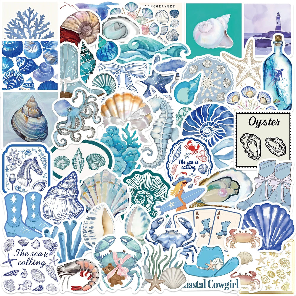 50PCS The Coastal Girl Stickers Skateboard Notebook Luggage Phone Car Sticker Toy Kawaii Cartoon Shell Crab Shrimp Decals (ONLINE ORDER ONLY)