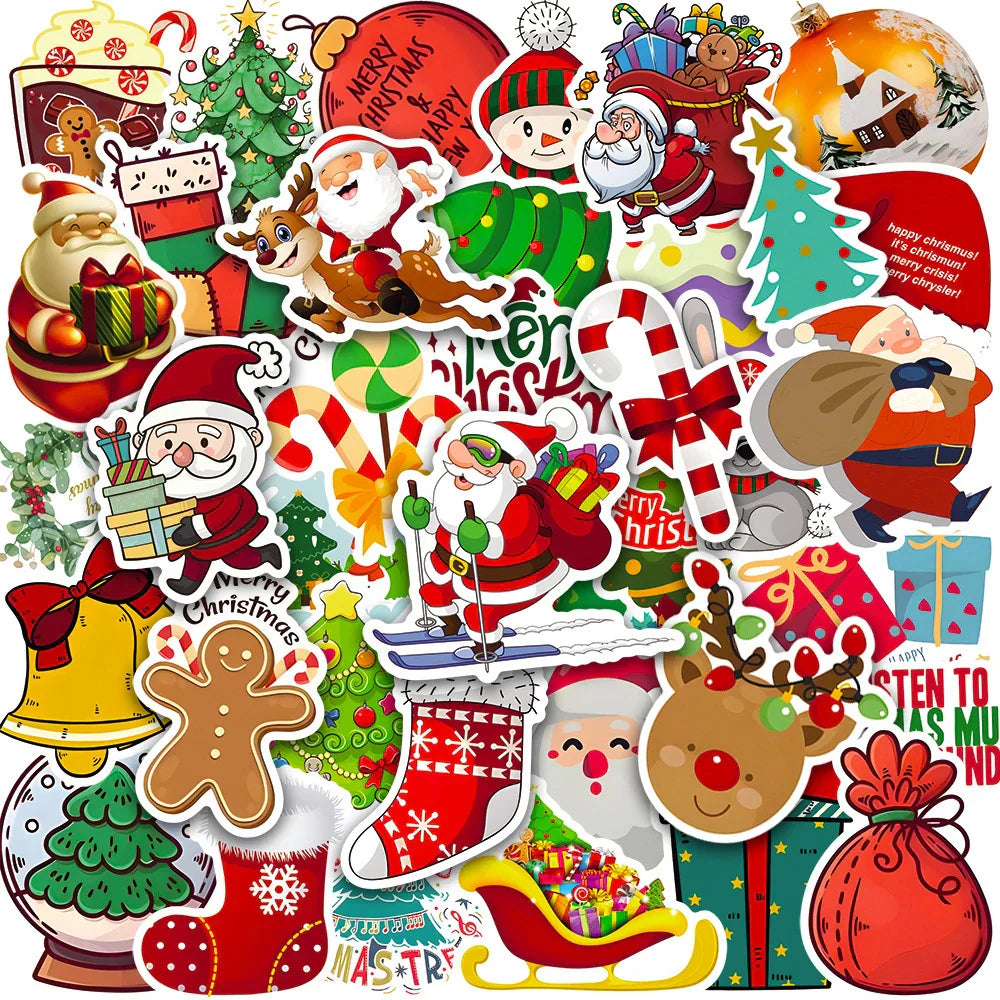 Cartoon Christmas Santa Stickers for Laptop, Luggage, Phone, Scrapbook, Guitar, Car - 10/30/50PCS (Online Order Only)