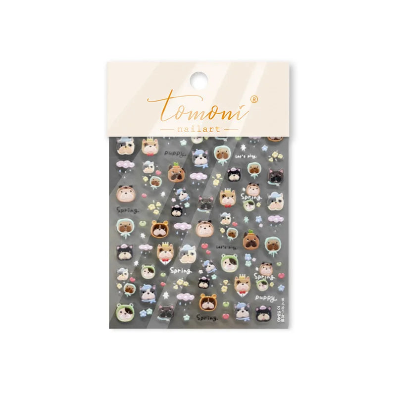 Cute Leopard Cat Ginger Cat Paw Bowknot Knitting Wool Ball Fish Self Adhesive Nail Art Stickers IllusionChic Manicure Decals (ONLINE ORDER ONLY)