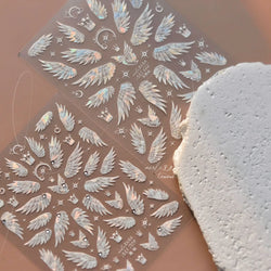 Charming White Shiny Pearl Rhinestone Wings Feathers Crown Moon Stars 3D Self Adhesive Nail Art Sticker Manicure Decal Wholesale (ONLINE ORDER ONLY)