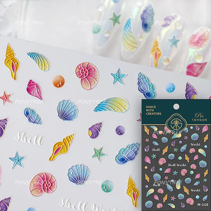 Romantic Mermaid Tail Water Bubbles Seahorse Shell Starfish Coral Pearl Pendant Self Adhesive Nail Art Stickers Manicure Decals (Online Order Only)
