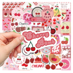 Pink Heart Cherry Cartoon Stickers for Fridge Laptop Luggage Skateboard (ONLINE ORDER ONLY)