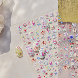 Cute Lucky Bear Apple Core Star Bowknot Flower Delicious Cookies Cherry Cake Dessert Milk Vase Adhesive Nail Art Stickers Decals (ONLINE ORDER ONLY)