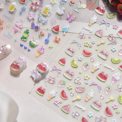 Summer Beach Bikini Watermelon Strawberry Ice Cream Soda Coconut Tree Fan Juice Crab Nail Art Decoration Stickers Manicure Decal (ONLINE ORDER ONLY)