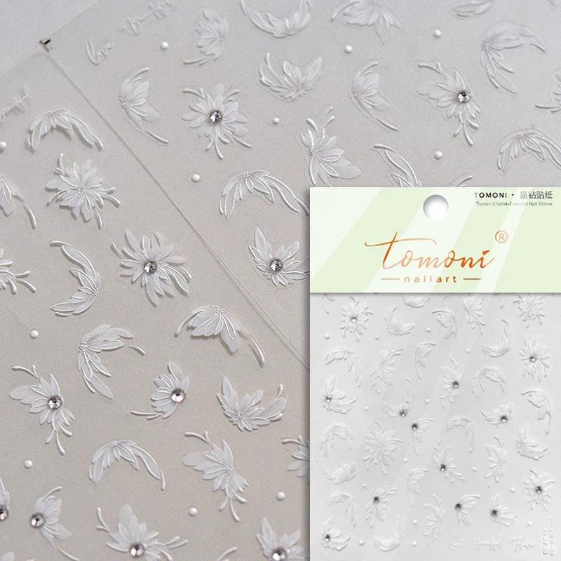 Charming White Shiny Pearl Rhinestone Wings Feathers Crown Moon Stars 3D Self Adhesive Nail Art Sticker Manicure Decal Wholesale (ONLINE ORDER ONLY)