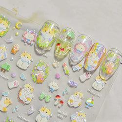 Picnic Cat Kitten Bowknot Flower Fish Butterfly Tree Mushroom Star Moon Cat's Paw Adhesive Nail Art Sticker Cute Manicure Decals (Online Order Only)