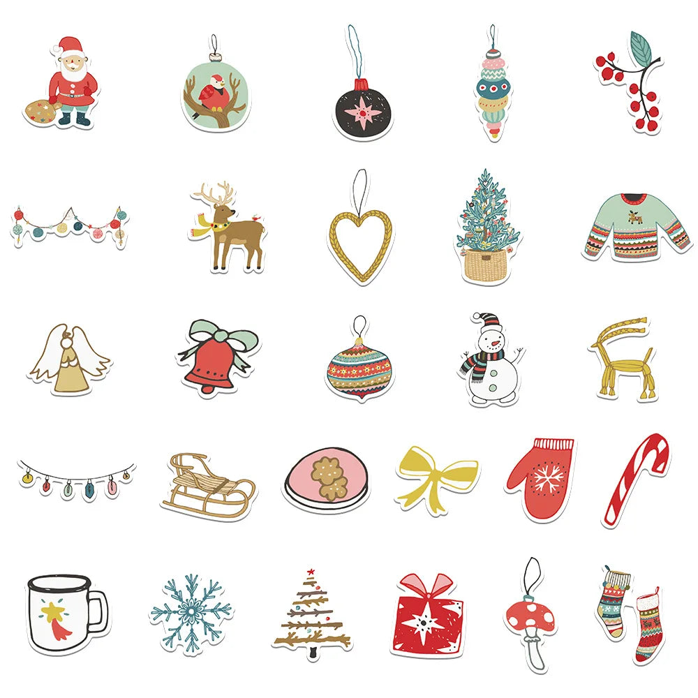 10/27PCS Cute Tree Santa Claus Stickers Merry Christmas Decoration Sticker Packs (Online Order Only)