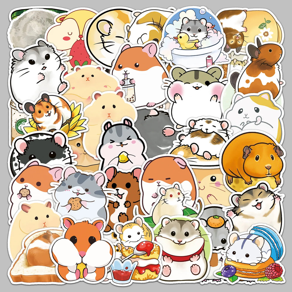 50pcs Cute Cartoon Hamster Stickers for Helmet, Wall, DIY Decoration (ONLINE ORDER ONLY)