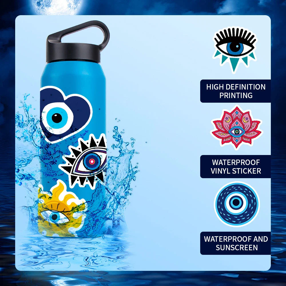 10/30/50pcs Cool Turkish Evil Eye Cartoon Stickers Skateboard Laptop Motorcycle Luggage Phone Car Graffiti Sticker Decal Kid Toy (ONLINE ORDER ONLY)