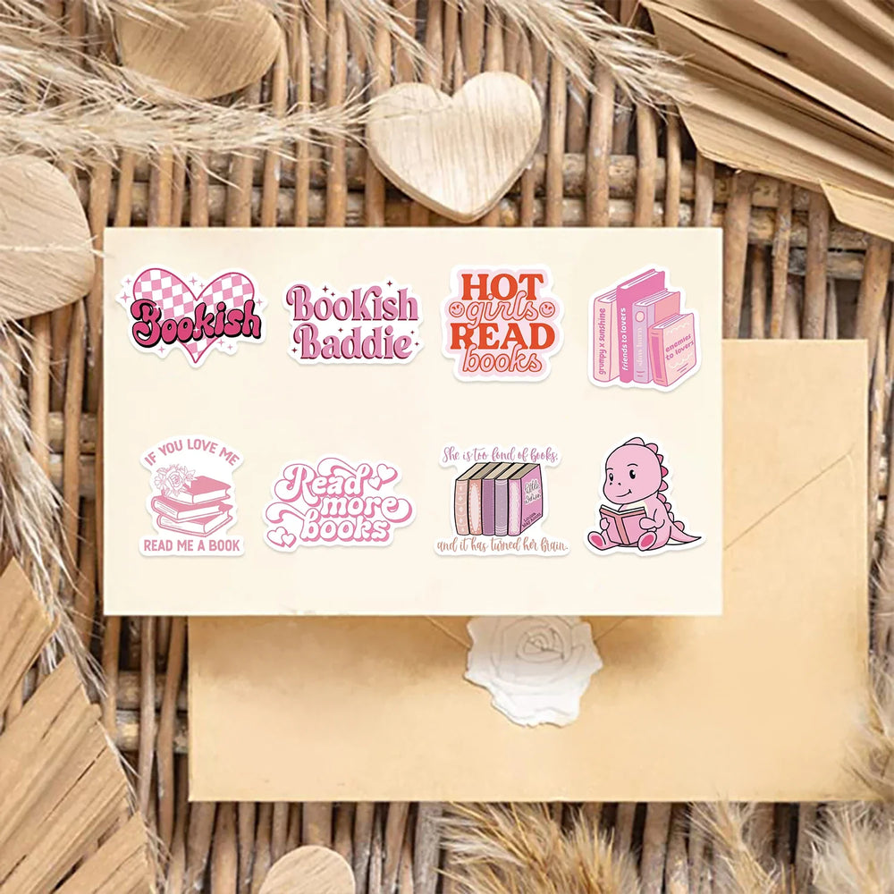 50/52pcs Romance Bookish Spice Reader Stickers Pink Girl Cartoon Decals Aesthetic Decals Phone Laptop Diary Sticker Kids Toys (ONLINE ORDER ONLY)