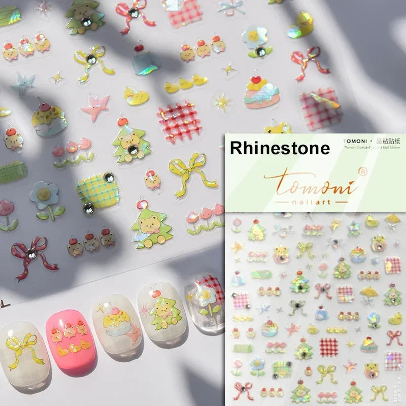 Bowknot Bear Cake Chocolates Food Star Cherry Apple Cook Love Heart Adhesive Nail Art Sticker Rhinestone Reliefs Manicure Decal (ONLINE ORDER ONLY)