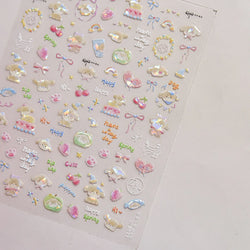 Small Animals Meeting Dog Cat Kitten Bowknot Cherry Butterfly Wreath Paw Star Hat Self Adhesive Nail Art Stickers Manicure Decal (ONLINE ORDER ONLY)