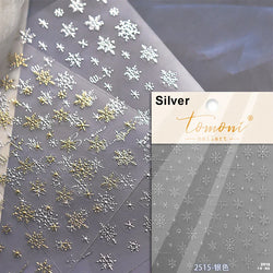 Hot Stamping Romantic White Gold Snowflakes Hexagon Winter 3D Self Adhesive Nail Art Stickers Shiny Rhinestone Manicure Decals (Online Order Only)