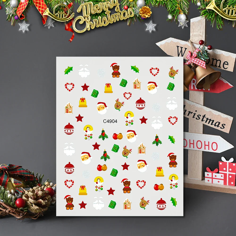 Christmas Greenery Nail Stickers Xmas Holly Animal Penguin Candy Winter Sliders Decor 2024 Holiday Decals Manicure Tips Foils *& (ONLINE ORDER ONLY)
