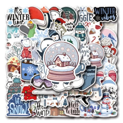 55pcs Cartoon Winter Graffiti Stickers for Laptop, Phone, Scooter, Water Bottle, Suitcase, Refrigerator, Stationery (Online Order Only)