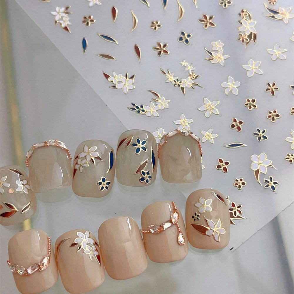 Retro Mini Flower Vintage Leaves Hot Stamping Petal Daisy Delicate Chic Self Adhesive Nail Art Stickers Manicure Decal Wholesale (ONLINE ORDER ONLY)