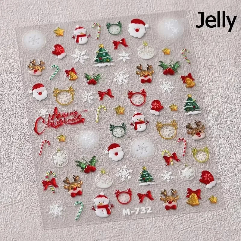 Snowman Apple Stars Gift Bell Snowflake Christmas Tree 3D Jelly Self Adhesive Nail Art Stickers Santa Claus Xmas Manicure Decals (ONLINE ORDER ONLY)