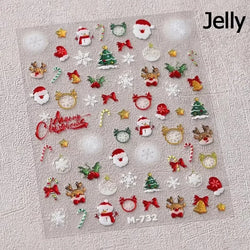 Snowman Apple Stars Gift Bell Snowflake Christmas Tree 3D Jelly Self Adhesive Nail Art Stickers Santa Claus Xmas Manicure Decals (ONLINE ORDER ONLY)
