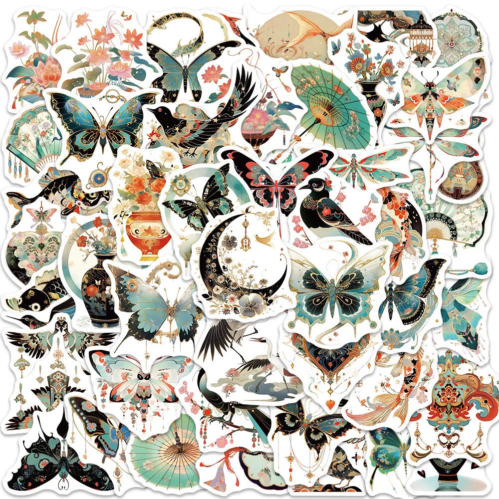 Chinoiserie Butterfly Stickers 10/30/50PCS for Phone Laptop Luggage Skateboard Kids (Online Order Only)