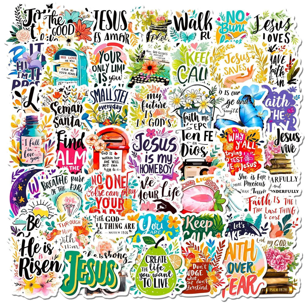 10/50/100Pcs Inspirational Jesus Phrase Christians Religion Bible Stickers Skateboard Graffiti Luggage Phone Motorcycle Sticker (Online Order Only)