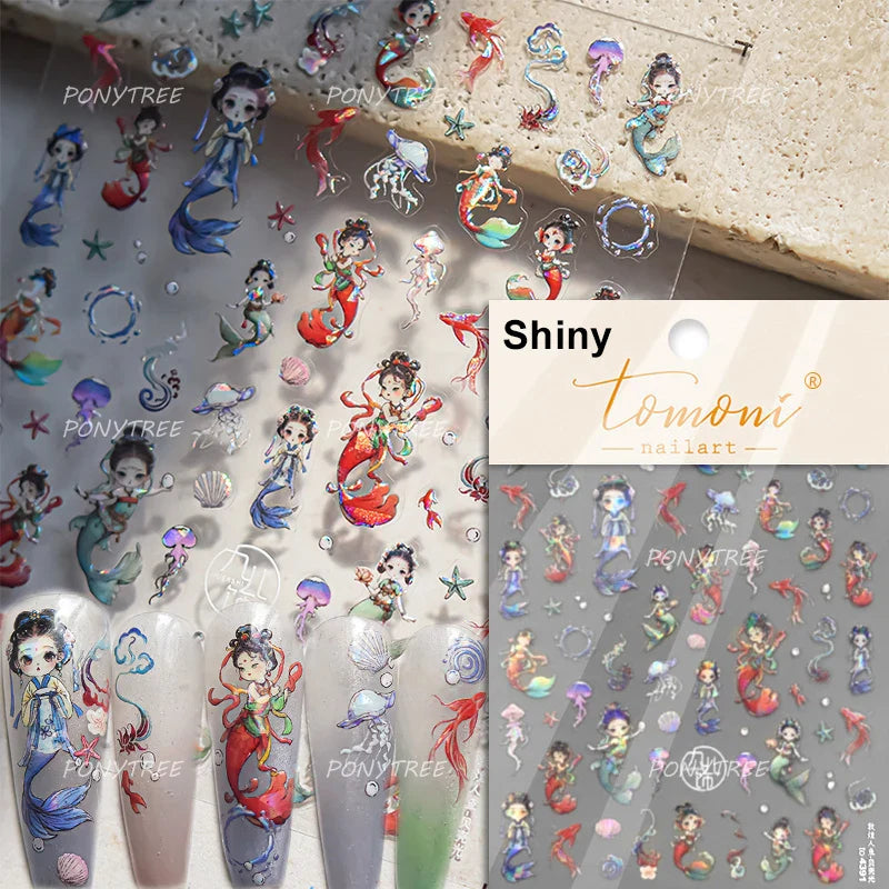 Shiny Mermaid Tail Fish Tail Sea Wave Jelly Spoondrift Shell Starfish Ocean Romantic Delicate Nail Art Stickers Manicure Decals (ONLINE ORDER ONLY)