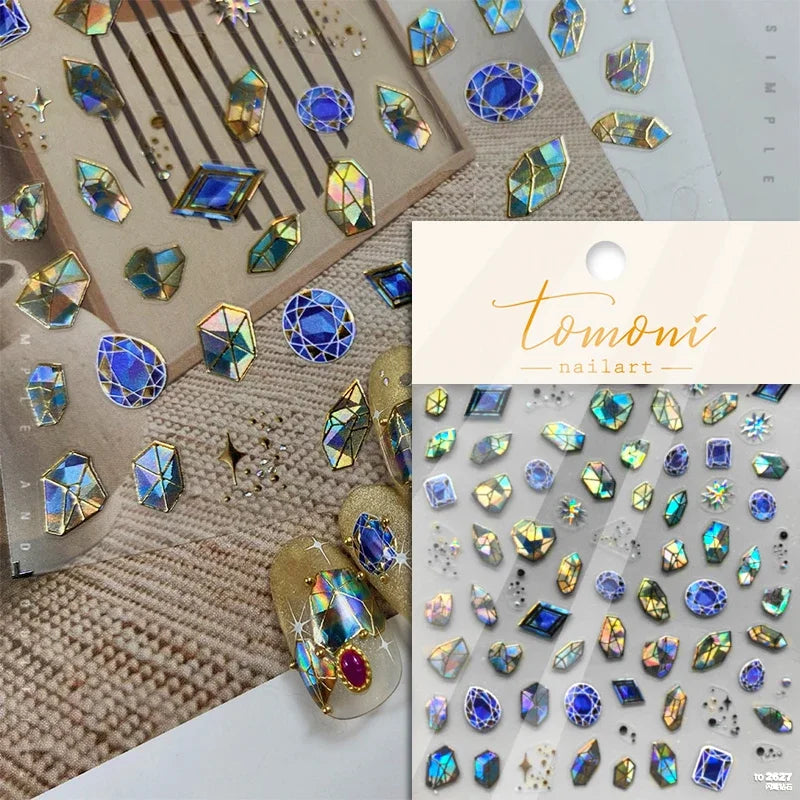 Shiny Colorful Color Block Fragment Square Fragment Grid Rhombus 3D Self Adhesive Nail Art Stickers Rhinestone Manicure Decals (Online Order Only)