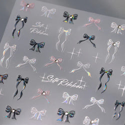 White Black Pink Bowknot Lace Star Pearl Tassel Pendant Shiny 5D Embossed Relief Self Adhesive Nail Art Stickers Manicure Decals (ONLINE ORDER ONLY)