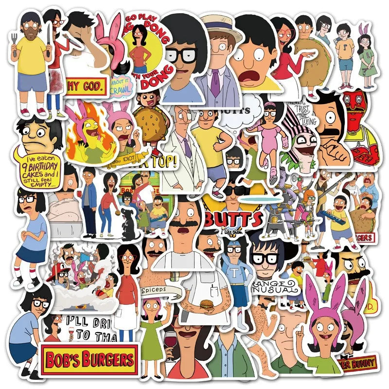 50pcs Bob's Burgers Stickers for Laptop, Phone, Car, Scooter, Suitcase, Water Bottle, Refrigerator (ONLINE ORDER ONLY)